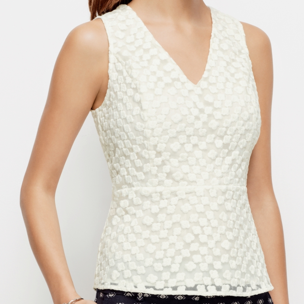 Ann Taylor embroidered lace peplum v-neck top